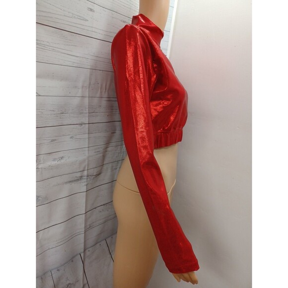 GTM Sportswear Mock Neck Long Sleeve Crop Top Red Shinny Youth L NWT - Picture 4 of 10